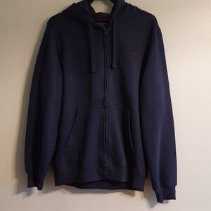 U.S. Polo Assn. Navy Full-Zip Hooded Sweatshirt with Red Logo